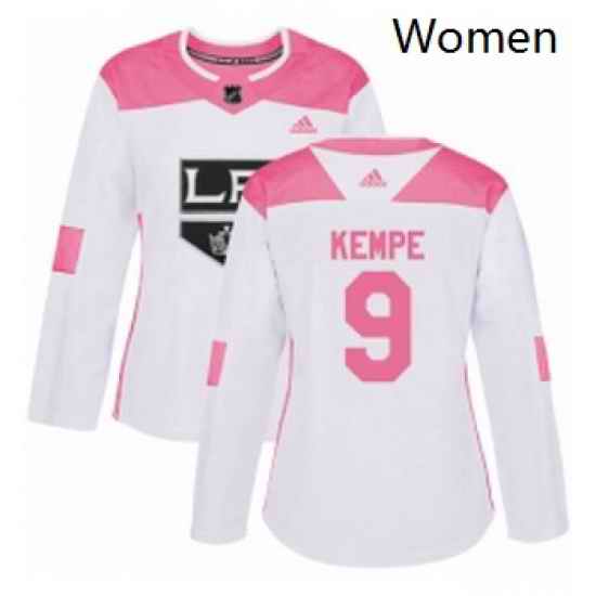 Womens Adidas Los Angeles Kings 9 Adrian Kempe Authentic WhitePink Fashion NHL Jersey